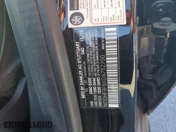 2013 Mercedes-Benz E 400 Sport with VIN WDDHF9FBXDA752700, listed as a Copart auction lot 79385424 with 73,002 mi miles and Salvage Title. Bid and sale history available at DreamBid. Image 12.