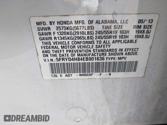 2014 Acura MDX Advance with VIN 5FRYD4H84EB001636, listed as a IAAI auction lot 41644117 with 124,460 mi miles and . Bid and sale history available at carsss.com. Image 9.