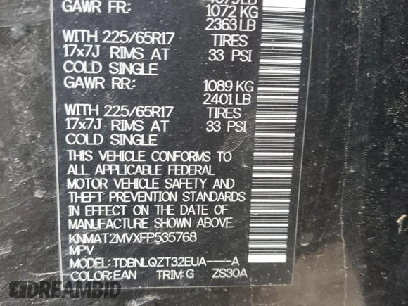 2015 Nissan Rogue SV with VIN KNMAT2MVXFP535768, listed as a Copart auction lot 53031005 with 124,767 mi miles and Salvage Title. Bid and sale history available at carsss.com. Image 16.