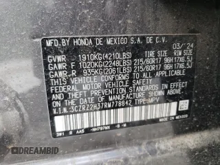 2024 Honda HR-V LX with VIN 3CZRZ2H37RM778842, listed as a Copart auction lot 49843105 with 9,732 mi miles and Salvage title. Bid and sale history available at DreamBid. Image 13.