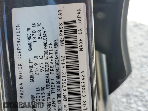 2014 Mazda 3 i Sport with VIN JM1BM1K75E1214142, listed as a Copart auction lot 44935245 with 130,457 mi miles and Non Repairable. Bid and sale history available at DreamBid. Image 12.