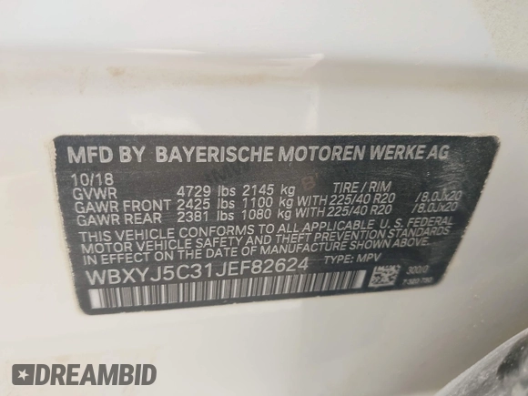 2018 BMW X2 xDrive28i z VIN WBXYJ5C31JEF82624, wystawiony jako IAAI lot #42066439 z przebiegiem 79 454 mil mil oraz . Historia ofert i sprzedaży dostępna na DreamBid. Obrazek 9.