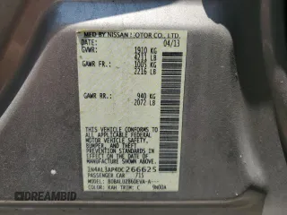 2013 Nissan Altima SL with VIN 1N4AL3AP4DC266625, listed as a Copart auction lot 62572325 with 124,141 mi miles and Salvage title. Bid and sale history available at DreamBid. Image 12.