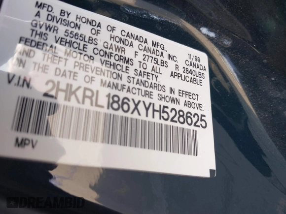 2000 Honda Odyssey EX with VIN 2HKRL186XYH528625, listed as a IAAI auction lot 41755831 with 132,227 mi miles and . Bid and sale history available at DreamBid. Image 8.