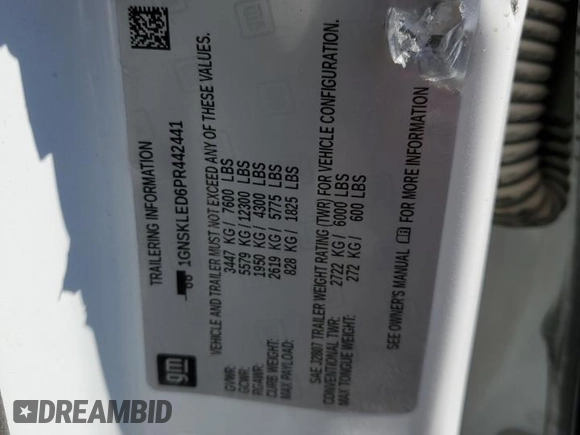 2023 Chevrolet Tahoe Commercial с VIN 1GNSKLED6PR442441, выставлен на аукционе Copart как лот 75516904 с пробегом Не указан миль и Списание • Salvage title. История ставок и продаж доступна на DreamBid. Изображение 14.