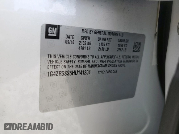 2017 Buick LaCrosse Premium with VIN 1G4ZR5SS5HU141204, listed as a Copart auction lot 61934925 with 68,022 mi miles and Salvage title. Bid and sale history available at DreamBid. Image 12.