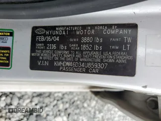 2004 Hyundai Elantra GLS z VIN KMHDN46D34U859307, wystawiony jako Copart lot #53847235 z przebiegiem 91 939 mil mil oraz Szkoda całkowita • Salvage title. Historia ofert i sprzedaży dostępna na DreamBid. Obrazek 12.