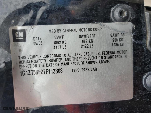 2007 Chevrolet Malibu LT w/1LT with VIN 1G1ZT58F27F113808, listed as a Copart auction lot 47628725 with 109,730 mi miles and Salvage Title. Bid and sale history available at carsss.com. Image 27.