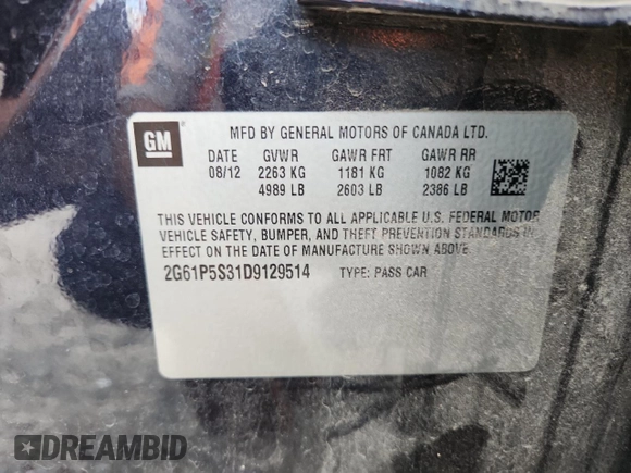 2013 Cadillac XTS Luxury with VIN 2G61P5S31D9129514, listed as a Copart auction lot 64760795 with Not provided miles and Salvage title. Bid and sale history available at DreamBid. Image 12.