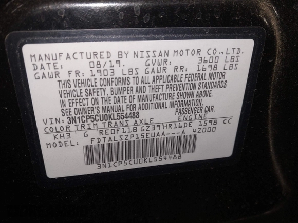 2019 Nissan Kicks SV with VIN 3N1CP5CU0KL554488, listed as a IAAI auction lot 41567731 with 92,951 mi miles. Bid and sale history available at carsss.com. Image 9.