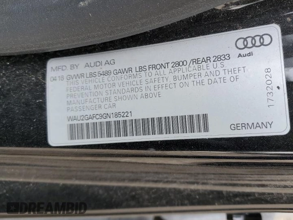 2016 Audi A7 3.0 Prestige with VIN WAU2GAFC9GN185221, listed as a Copart auction lot 50907124 with 106,466 mi miles and Salvage Title. Bid and sale history available at carsss.com. Image 13.