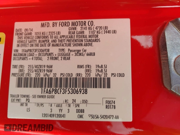 2015 Ford Mustang GT with VIN 1FA6P8CF3F5306938, listed as a IAAI auction lot 41624713 with 112,161 mi miles and . Bid and sale history available at carsss.com. Image 9.