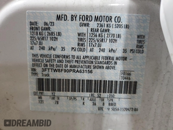 2023 Ford Maverick XL with VIN 3FTTW8F90PRA63156, listed as a Copart auction lot 51825665 with 27,319 mi miles and Salvage title. Bid and sale history available at DreamBid. Image 12.