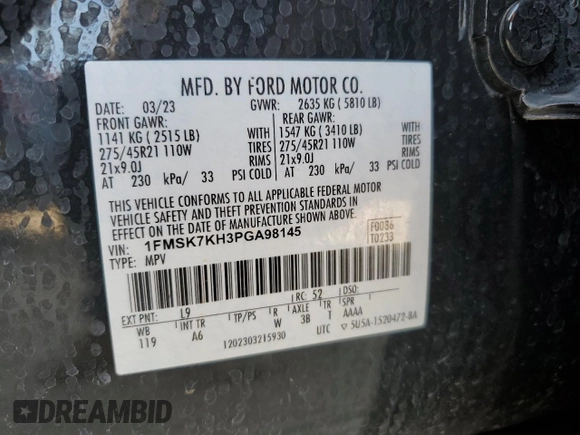 2023 Ford Explorer ST-Line with VIN 1FMSK7KH3PGA98145, listed as a Copart auction lot 82835544 with 26,405 mi miles and Salvage Title. Bid and sale history available at carsss.com. Image 12.