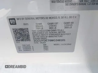 2021 Chevrolet Silverado 1500 LT with VIN 3GCUYDET6MG348181, listed as a IAAI auction lot 41882717 with 29,922 mi miles. Bid and sale history available at carsss.com. Image 9.