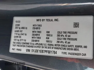 2023 Tesla Model 3 Long Range with VIN 5YJ3E1EB7PF681784, listed as a IAAI auction lot 41534837 with 20,882 mi miles and . Bid and sale history available at DreamBid. Image 9.