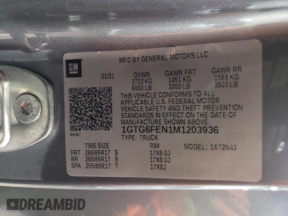 2021 GMC Canyon 4WD AT4 z VIN 1GTG6FEN1M1203936, wystawiony jako Copart lot #56041315 z przebiegiem 54 939 mil mil oraz Szkoda całkowita • Salvage title. Historia ofert i sprzedaży dostępna na DreamBid. Obrazek 12.
