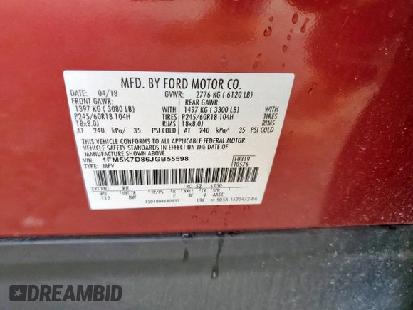 2018 Ford Explorer XLT с VIN 1FM5K7D86JGB55598, выставлен на аукционе Copart как лот 60745065 с пробегом 61 744 миль миль и Списание • Salvage title. История ставок и продаж доступна на DreamBid. Изображение 13.
