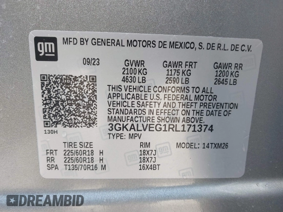 2024 GMC Terrain SLT with VIN 3GKALVEG1RL171374, listed as a IAAI auction lot 41567128 with 21,343 mi miles and . Bid and sale history available at DreamBid. Image 9.