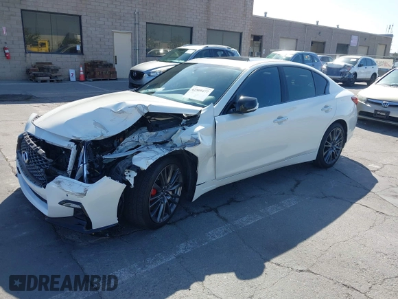 2021 Infiniti Q50 Red Sport 400 with VIN JN1FV7DR9MM880601, listed as a IAAI auction lot 42509477 with 28,202 mi miles and . Bid and sale history available at DreamBid. Image 19.