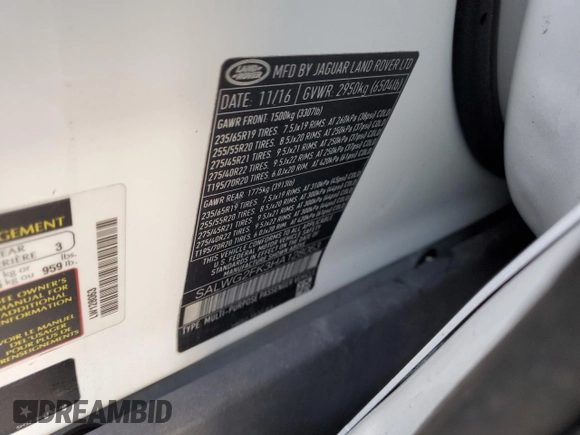 2017 Land Rover Range Rover Sport SE with VIN SALWG2FK3HA128063, listed as a Copart auction lot 71651514 with 69,208 mi miles and Salvage Title. Bid and sale history available at carsss.com. Image 13.