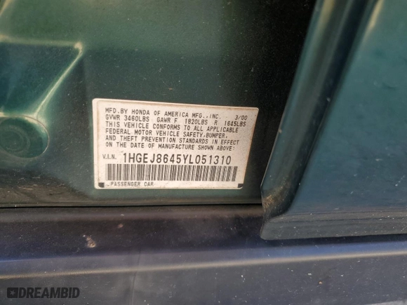 2000 Honda Civic EX with VIN 1HGEJ8645YL051310, listed as a Copart auction lot 41648885 with 107,517 mi miles and Salvage Title. Bid and sale history available at carsss.com. Image 14.