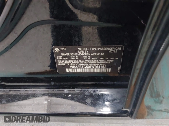 2015 BMW 3 Series 320i с VIN WBA3B1G50FNT64152, выставлен на аукционе IAAI как лот 42303555 с пробегом 115 421 миль миль и . История ставок и продаж доступна на DreamBid. Изображение 9.