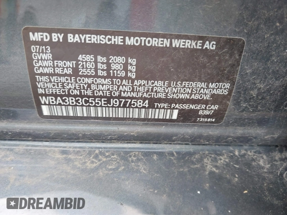 2014 BMW 3 Series 328i xDrive with VIN WBA3B3C55EJ977584, listed as a IAAI auction lot 42805585 with 135,855 mi miles and . Bid and sale history available at DreamBid. Image 9.