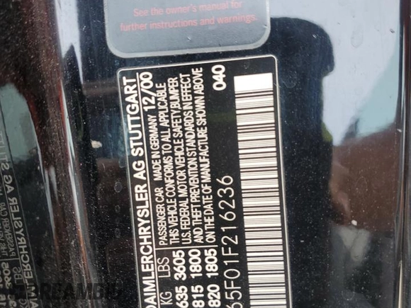 2001 Mercedes-Benz SLK 230/320 with VIN WDBKK65F01F216236, listed as a Copart auction lot 51431855 with 90,999 mi miles and Salvage title. Bid and sale history available at DreamBid. Image 12.