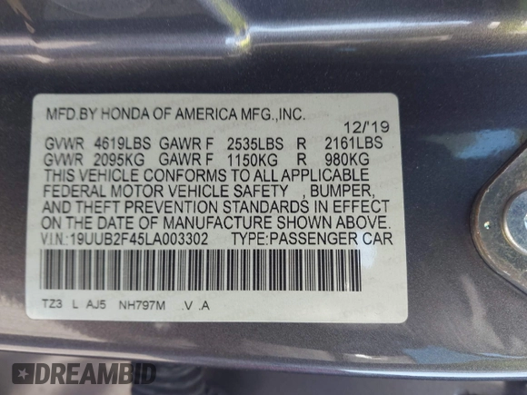 2020 Acura TLX w/Technology Pkg with VIN 19UUB2F45LA003302, listed as a IAAI auction lot 41738499 with 51,835 mi miles. Bid and sale history available at carsss.com. Image 9.