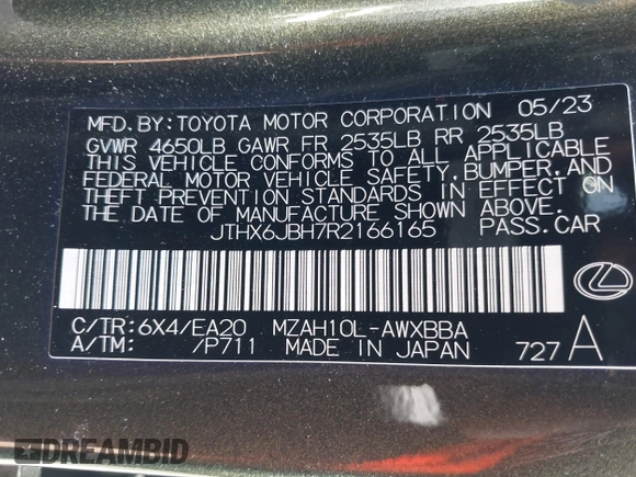 2024 Lexus UX 250h с VIN JTHX6JBH7R2166165, выставлен на аукционе IAAI как лот 42323215 с пробегом 47 518 миль миль и . История ставок и продаж доступна на DreamBid. Изображение 9.