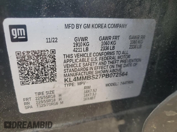 2023 Buick Encore GX Preferred with VIN KL4MMBS27PB072564, listed as a Copart auction lot 54400515 with 48,054 mi miles and Non repairable. Bid and sale history available at DreamBid. Image 13.