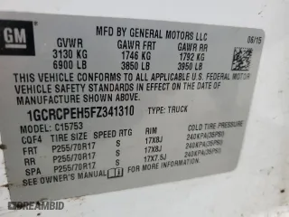 2015 Chevrolet Silverado 1500 Work Truck with VIN 1GCRCPEH5FZ341310, listed as a Copart auction lot 86278664 with 146,958 mi miles and Salvage Title. Bid and sale history available at carsss.com. Image 14.