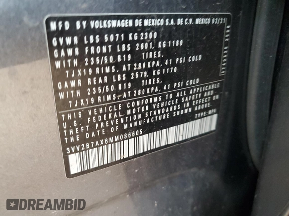 2021 Volkswagen Tiguan SE z VIN 3VV2B7AX6MM086605, wystawiony jako Copart lot #56351285 z przebiegiem 33 460 mil mil oraz Szkoda całkowita • Salvage title. Historia ofert i sprzedaży dostępna na DreamBid. Obrazek 13.