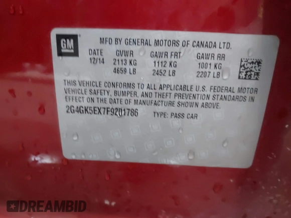 2015 Buick Regal with VIN 2G4GK5EX7F9201786, listed as a IAAI auction lot 41589776 with 130,669 mi miles. Bid and sale history available at carsss.com. Image 9.