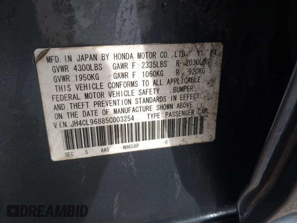 2005 Acura TSX z VIN JH4CL96885C003254, wystawiony jako IAAI lot #41842574 z przebiegiem 213 111 mil mil oraz . Historia ofert i sprzedaży dostępna na DreamBid. Obrazek 9.