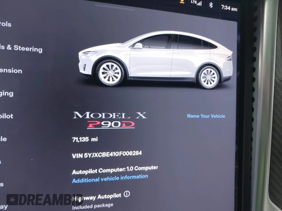 2016 Tesla Model X P90D with VIN 5YJXCBE41GF006284, listed as a IAAI auction lot 41809683 with 71,135 mi miles. Bid and sale history available at carsss.com. Image 15.