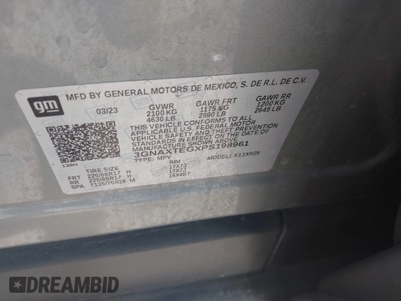 2023 Chevrolet Equinox LT z VIN 3GNAXTEGXPS198961, wystawiony jako IAAI lot #42739555 z przebiegiem 63 500 mil mil oraz . Historia ofert i sprzedaży dostępna na DreamBid. Obrazek 9.
