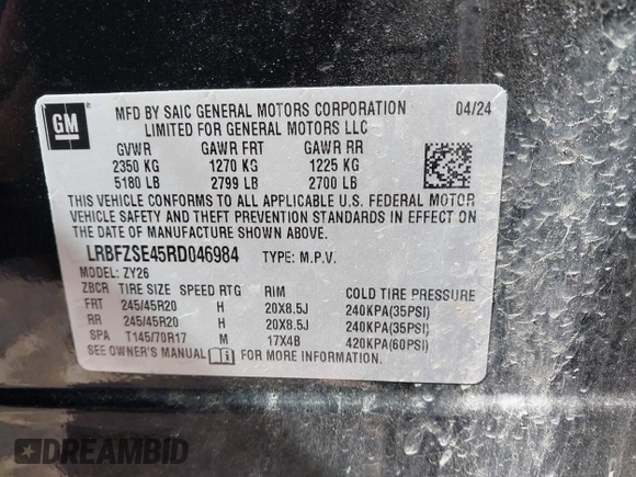2024 Buick Envision Avenir with VIN LRBFZSE45RD046984, listed as a IAAI auction lot 42201145 with 13,167 mi miles and . Bid and sale history available at DreamBid. Image 9.