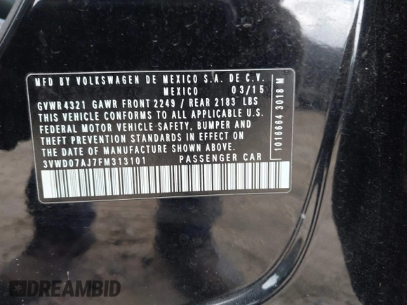 2015 Volkswagen Jetta SE with VIN 3VWD07AJ7FM313101, listed as a IAAI auction lot 42524898 with 207,725 mi miles and . Bid and sale history available at DreamBid. Image 9.