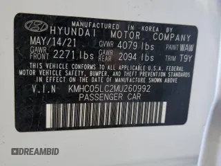 2021 Hyundai Ioniq Limited with VIN KMHC05LC2MU260992, listed as a Copart auction lot 80240064 with 120,266 mi miles and Clean title. Bid and sale history available at DreamBid. Image 12.
