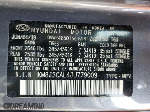 2018 Hyundai Tucson Sport z VIN KM8J3CAL4JU779009, wystawiony jako Copart lot #52777484 z przebiegiem 51 712 mil mil oraz Szkoda całkowita • Salvage title. Historia ofert i sprzedaży dostępna na DreamBid. Obrazek 15.