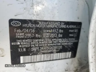 2016 Hyundai Sonata Sport with VIN 5NPE34AF5GH391120, listed as a Copart auction lot 48019405 with 78,172 mi miles and Salvage Title. Bid and sale history available at DreamBid. Image 12.