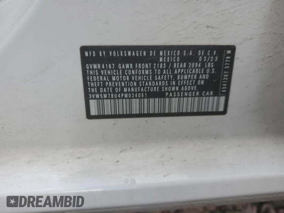 2023 Volkswagen Jetta S with VIN 3VW5M7BU4PM024051, listed as a Copart auction lot 59734695 with 43,632 mi miles and Salvage title. Bid and sale history available at DreamBid. Image 12.