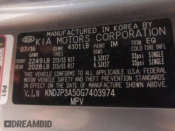 2016 Kia Soul + with VIN KNDJP3A50G7403974, listed as a IAAI auction lot 42070379 with 101,322 mi miles and . Bid and sale history available at DreamBid. Image 9.