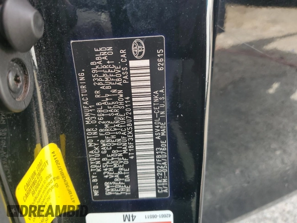 2011 Toyota Camry LE with VIN 4T1BF3EK5BU720114, listed as a Copart auction lot 61406165 with 190,488 mi miles and Clean title. Bid and sale history available at DreamBid. Image 12.