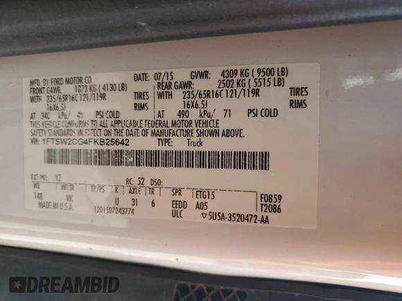 2015 Ford Transit with VIN 1FTSW2CG4FKB25642, listed as a Copart auction lot 78479134 with Not Provided miles and Salvage Title. Bid and sale history available at DreamBid. Image 14.