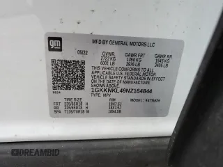 2022 GMC Acadia SLE with VIN 1GKKNKL49NZ164844, listed as a Copart auction lot 55321745 with 36,952 mi miles and Salvage title. Bid and sale history available at DreamBid. Image 13.