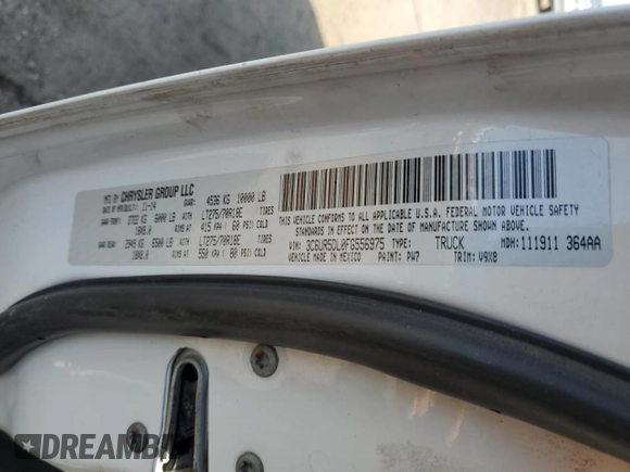 2015 Ram 2500 SLT with VIN 3C6UR5DL0FG556975, listed as a Copart auction lot 55180905 with 175,799 mi miles and Salvage title. Bid and sale history available at DreamBid. Image 12.