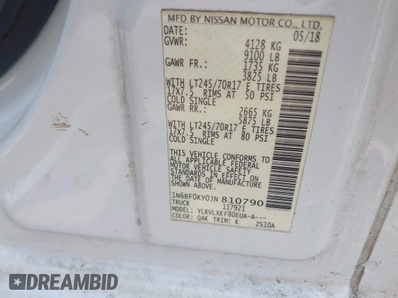 2018 Nissan NV Cargo S с VIN 1N6BF0KY0JN810790, выставлен на аукционе IAAI как лот 42434455 с пробегом 64 576 миль миль и . История ставок и продаж доступна на DreamBid. Изображение 9.